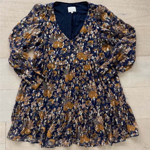 NWOT Sezane Floral Mini Silk-Blend Long-Sleeve Dress 38 - Picture 6 of 11